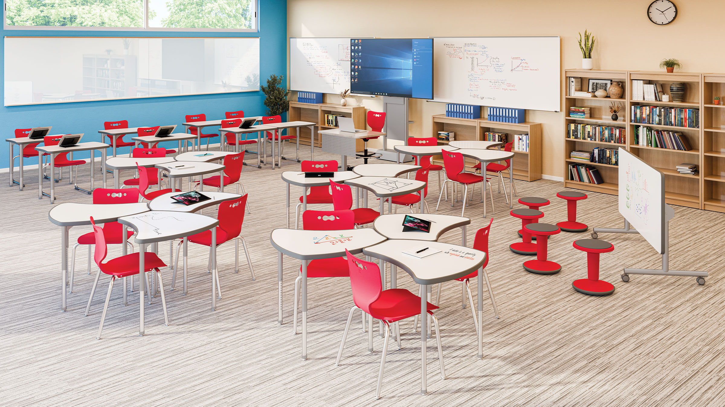MooreCo classroom with writing wall and flexible learning space